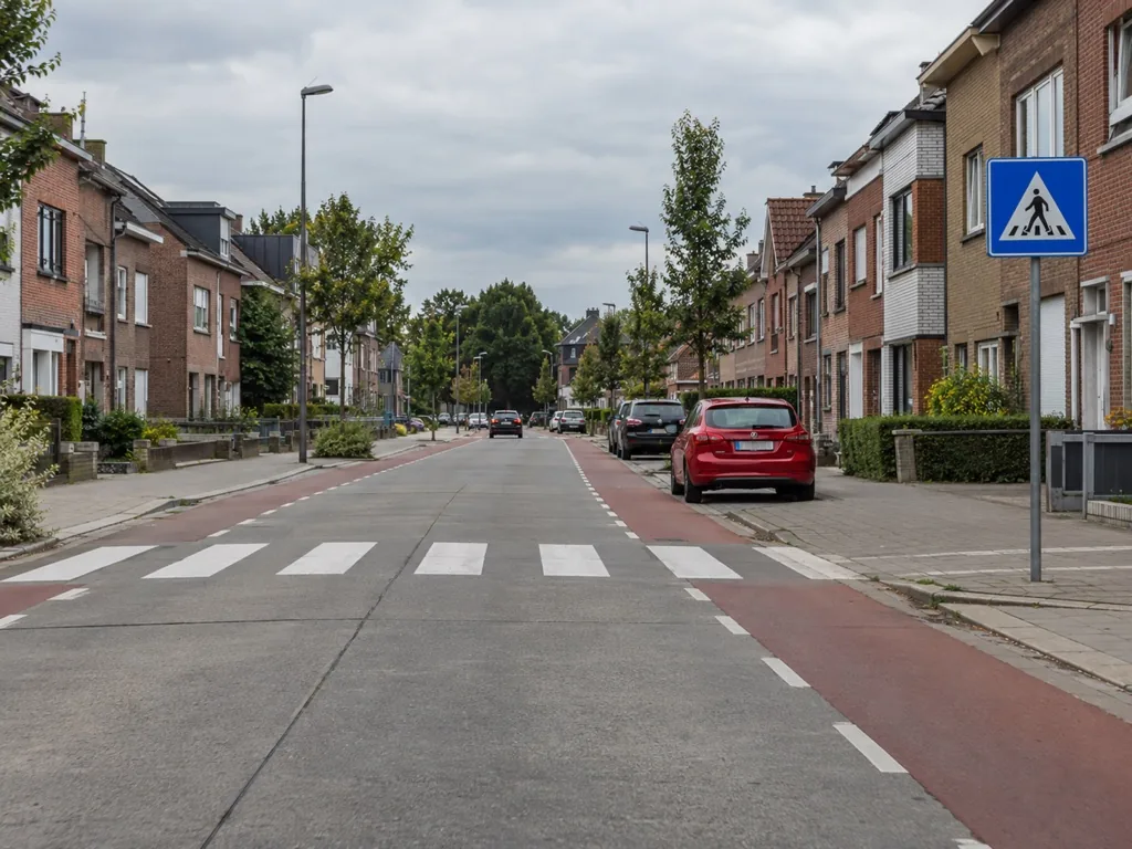 Zebrapad met een auto vlak ervoor geparkeerd.