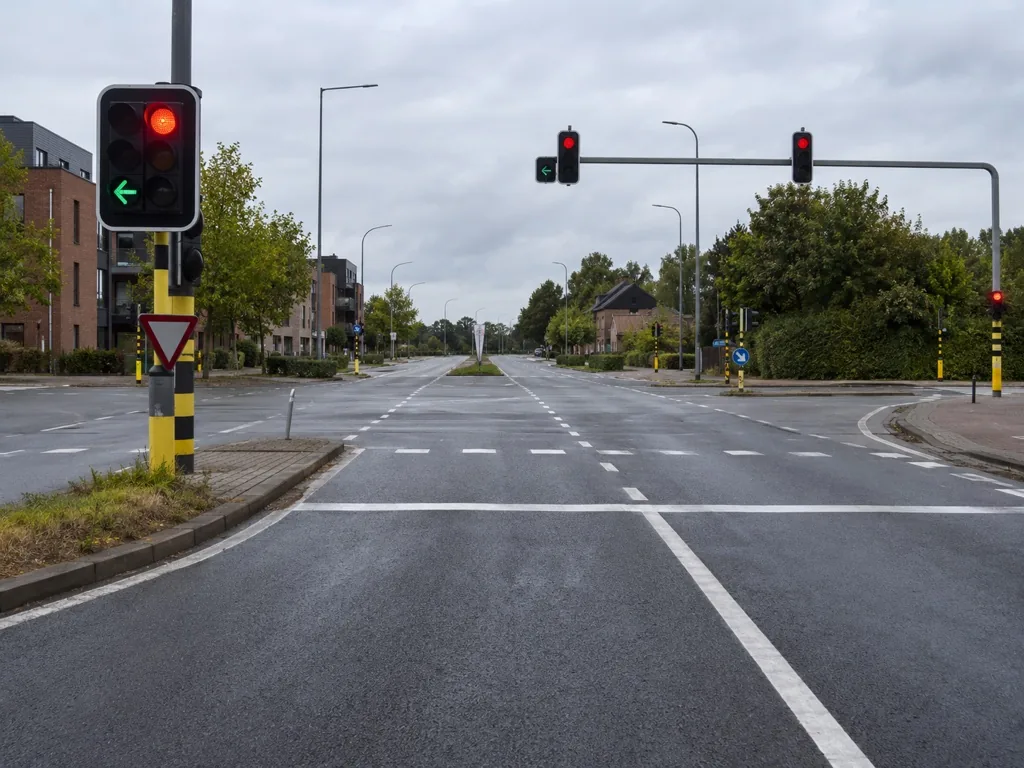 Rood licht met een extra groene pijl naar links.