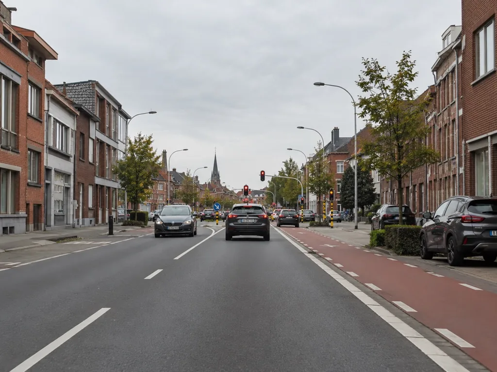 U rijdt in een bebouwde kom met meerdere kruispunten vooruit.