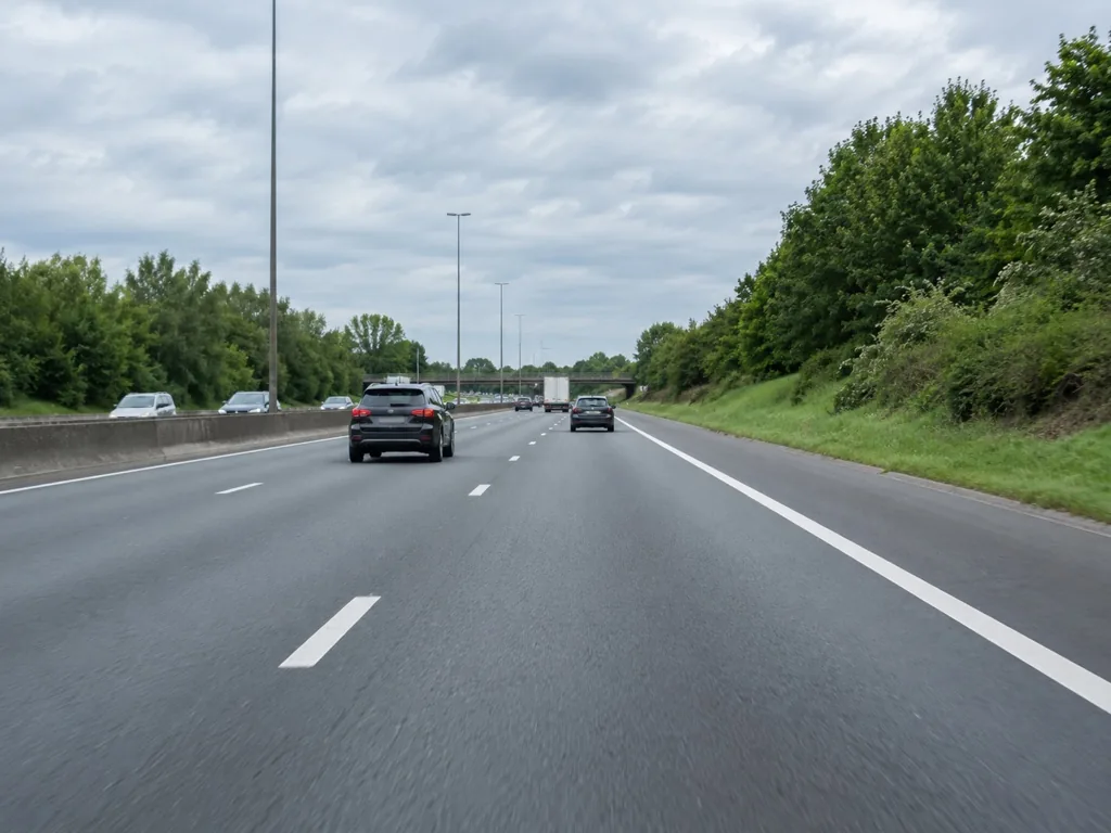 Autosnelweg, u rijdt op de rechterrijstrook.
