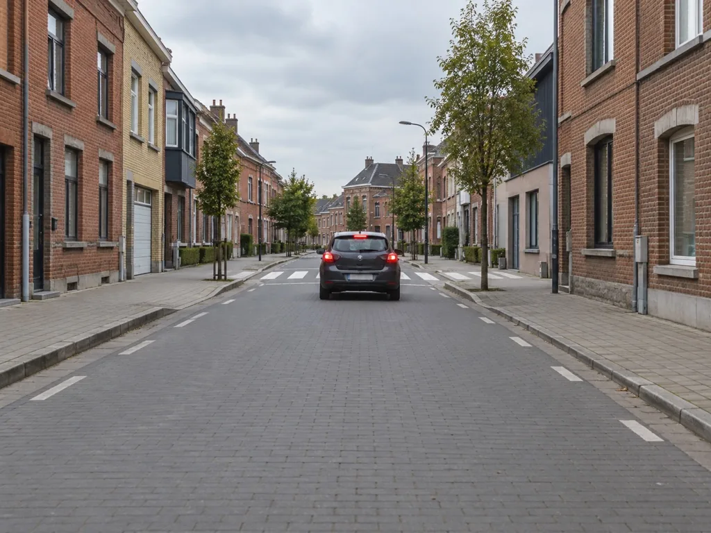 Zebrapad met een stilstaande auto ervoor, de voetganger is niet zichtbaar.